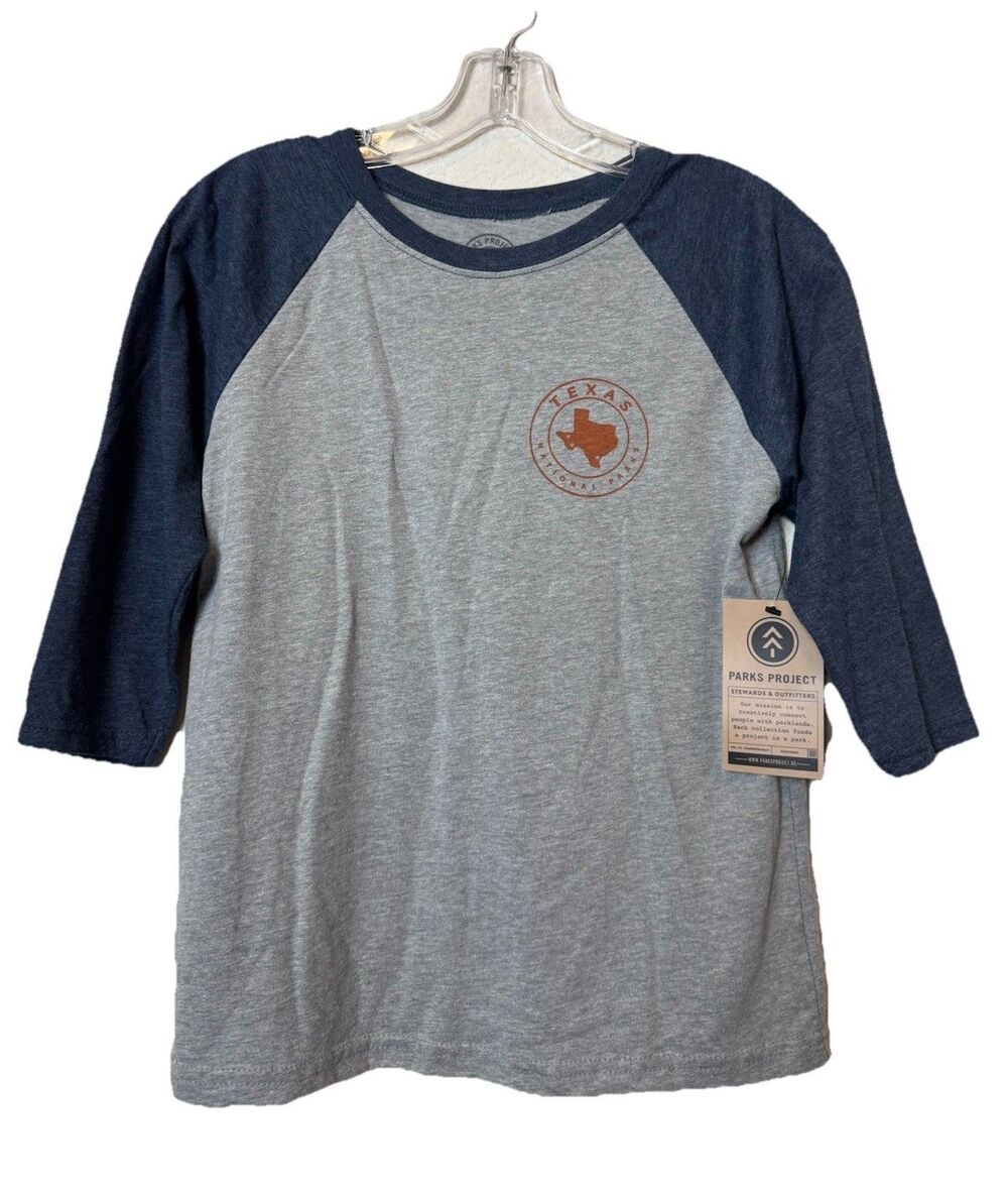 Parks Project Raglan Baseball Tee Texas State Round Up Gray Navy Size Youth L